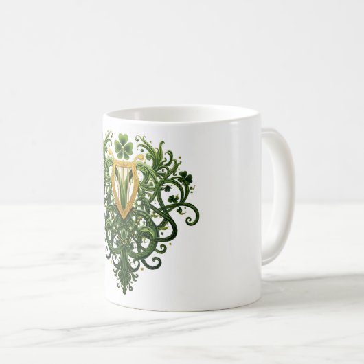 Mug Golden Harp Green Shamrocks St. Patrick's Day (Devant droit)
