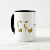 Mug Golden High Heel Chaussures Nom personnalisé (Devant gauche)