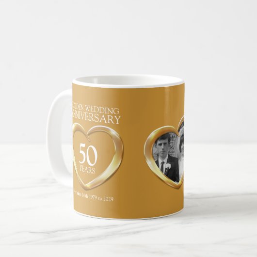 Mug Golden mariage anniversaire coeur 2 photos (Devant gauche)