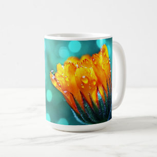 Mug Golden Marigold sur Turquoise Bokeh