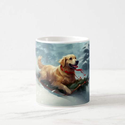 Mug Golden Retriers Noël neige hiver (Centre)