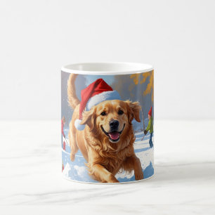 Mug Golden Retriever dans la neige avec un chapeau de