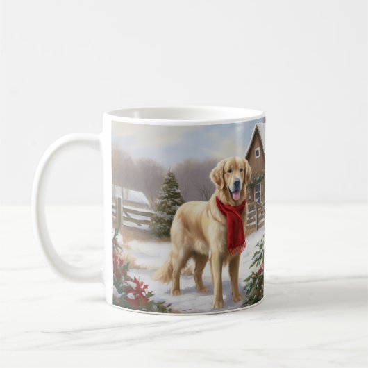 Mug Golden Retriever Dog in Snow Christmas (Gauche)