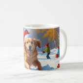 Mug Golden Retriever en neige avec Casquette de Noël (Devant droit)