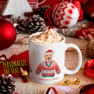 Mug Golden Retriever portant un pull moche rouge pour