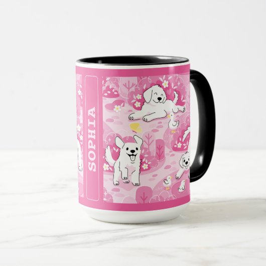 Mug Golden Retriever Puppy in Pink Garden (Devant droit)