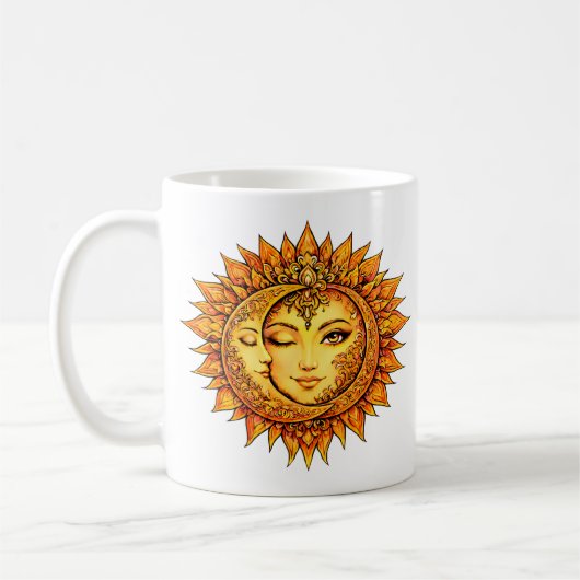 Mug Golden Sun Moon Boho Goddess | Celestial Mandala (Gauche)