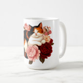 Mug Golden Whiskers: Calico Cat in Rose Reverie (Devant droit)