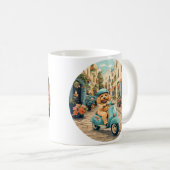 Mug Goldendoodle Dog Riding Scooter European Streets (Devant droit)