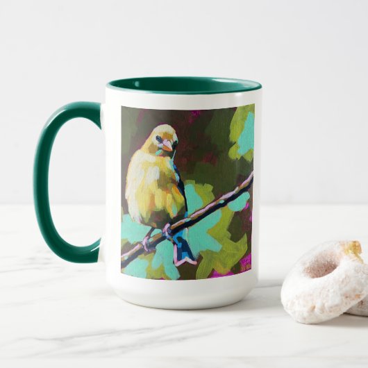 Mug Goldfinch Painting - Gift for Bird Lovers (Avec donut)