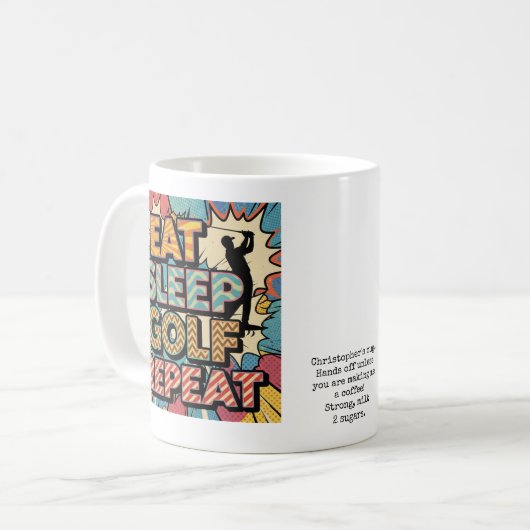 Mug Golf Eat Sleep Repeat Pop Art Personalized (Devant gauche)
