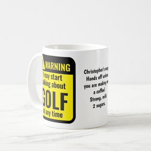 Mug Golf Funny Personalized Warning (Devant gauche)