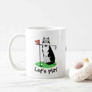 Mug Golf Sibérien Husky (noir) Chien Jouant Mal Drôle