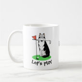 Mug Golf Sibérien Husky (noir) Chien Jouant Mal Drôle (Gauche)