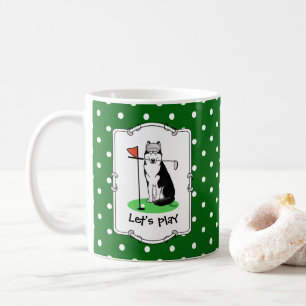 Mug Golf Sibérien Husky (noir) Chien Jouant Mal Drôle