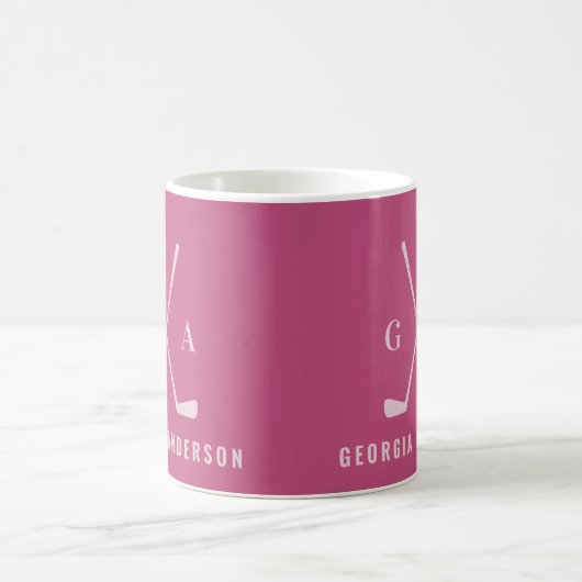 Mug Golf typographie moderne initiale monogramme rose  (Centre)