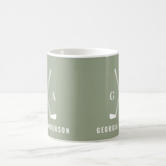 Mug Golf typographie moderne initiale monogramme vert  (Centre)