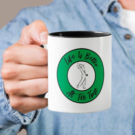 Mug Golfer Tee Temps Humour Drôle Sport Pun Noir Vert