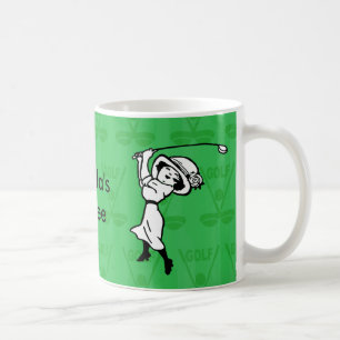 Mug Golfeur féminin personnalisé de bande dessinée de