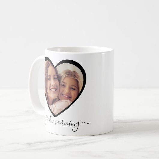 Mug Good Morning Mom Personalized 2 Heart Photo Script (Devant gauche)