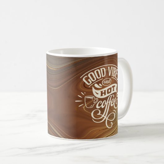 Mug Good Vibes Café Chaud Main Lettré Agate Frotté (Devant droit)