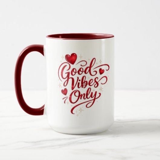 Mug Good Vibes Only Red Heart Positive Quote Classic  (Gauche)