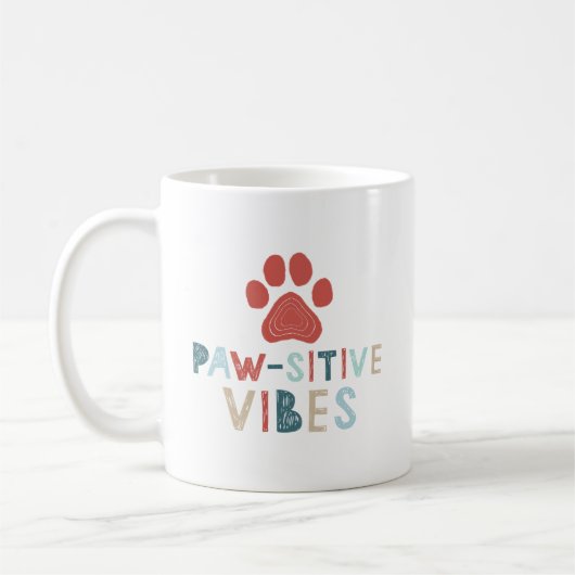 Mug Good Vibes Positive Energy Paw-sitive Vibes Drôle (Gauche)