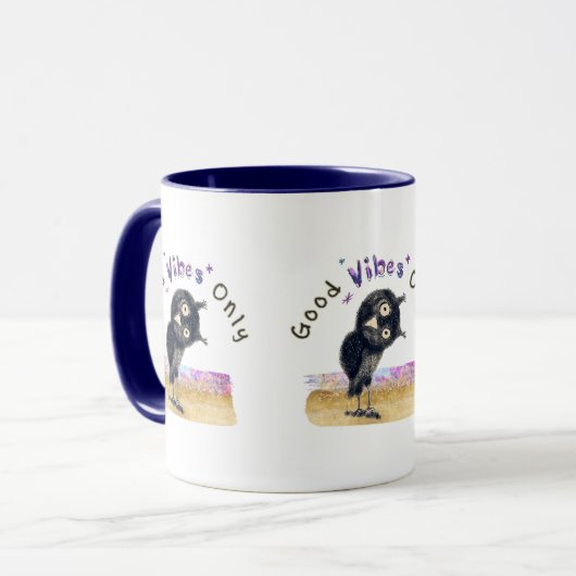 Mug Good Vibes seulement avec Chouette curieuse (Devant gauche)
