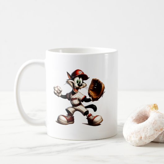 Mug Goofy Cat Baseball Pitcher Monte (Avec donut)