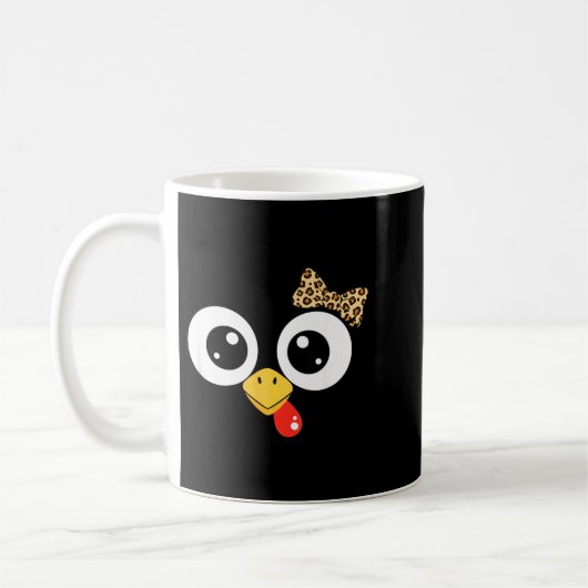 Mug Googly-eyed Turkey With Leopard Bow, Funny Cartoon (Gauche)