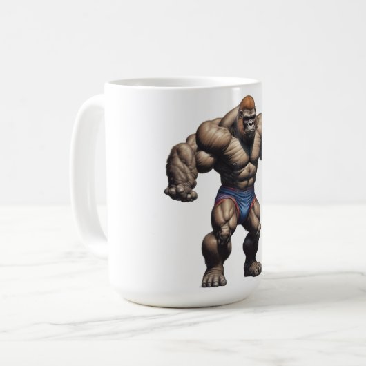 Mug Gorilla Bodybuilder Pop Art Cartoon Drawing (Devant gauche)