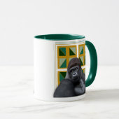 Mug Gorille de Silverback Jaune et vert géométrique (Devant droit)