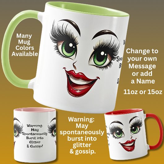 Mug Gossip, Add Name Message, Fabulous Eyes Face