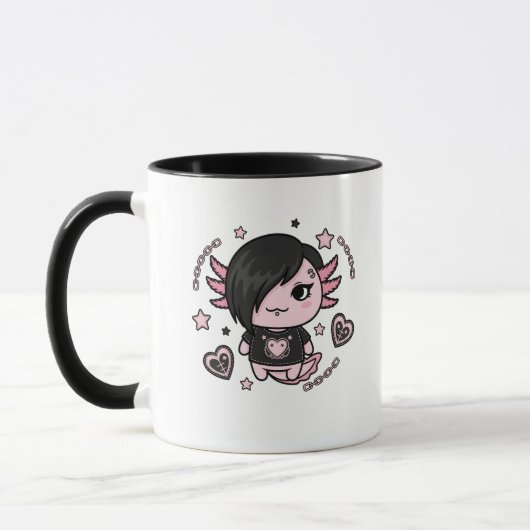 Mug Goth E-Girl Axolotl with Pink Chains and Hearts (Gauche)