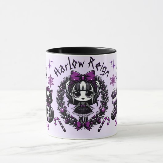 Mug Goth fille mignonne violet et noir Noël gothique (Centre)