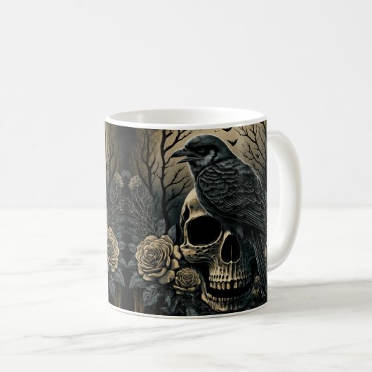 Mug Goth Skull Art with Raven Design (Devant droit)