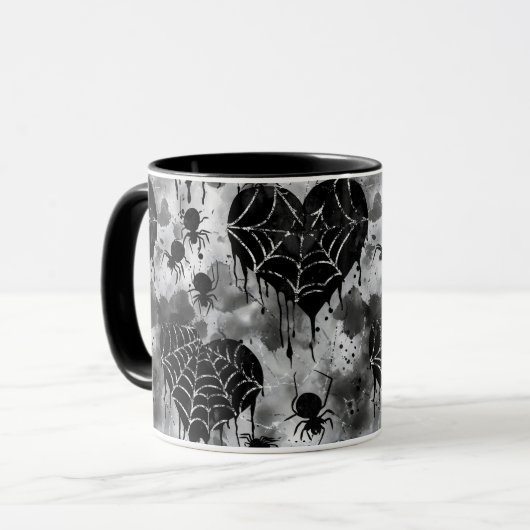 Mug Gothique Amour Éffrayant Spider Web avec Coeurs (Devant gauche)