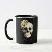 Mug Gothique Crâne Roses blanches Personnalisées (Gauche)