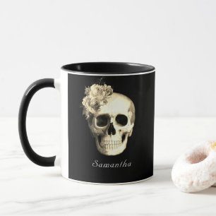 Mug Gothique Crâne Roses blanches Personnalisées