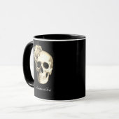 Mug Gothique Crâne Roses blanches Personnalisées (Devant gauche)