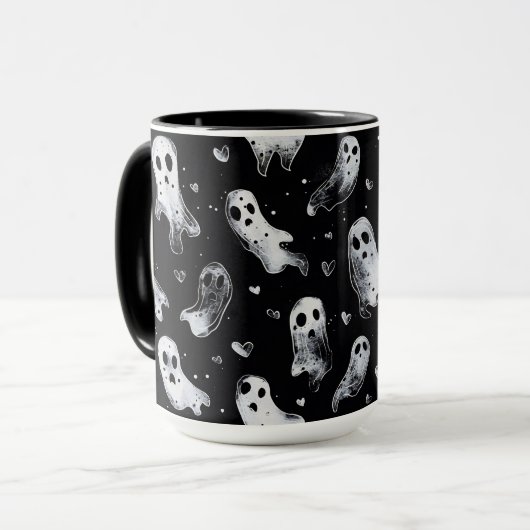 Mug Gothique Éffrayant Valentin Fantômes avec Coeurs (Devant gauche)