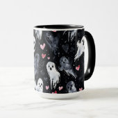 Mug Gothique Éffrayant Valentin Fantômes avec Coeurs (Devant droit)