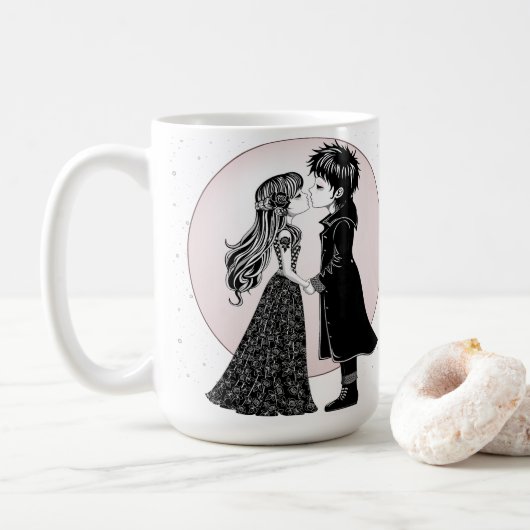 Mug Gothique Emo Enfants Kiss Valentine's Day (Avec donut)