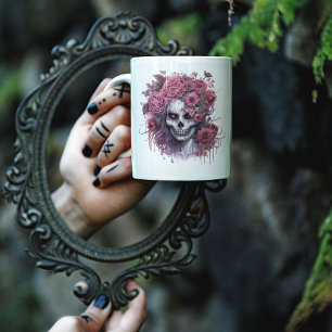 Mug Gothique Floral Halloween crâne rose sorcière fill