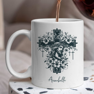 Mug Gothique Floral Jésus Sur Croix