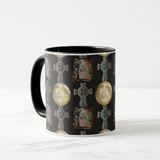 Mug Gothique R.I.P. Headstone Celtic Cross Pleine lune (Devant gauche)