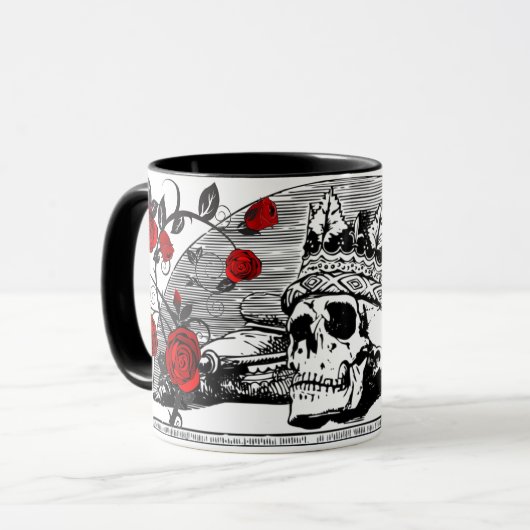 Mug Gothique Reine du crâne avec Red Roses Cadeau de c (Devant gauche)