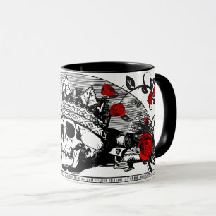 Mug Gothique Reine du crâne avec Red Roses Cadeau de c