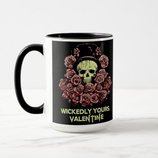 Mug Gothique Saint Valentin crâne avec Rose (Gauche)