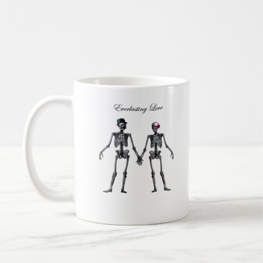 Mug Gothique Squelette Couple (Vieux Rose) Classique (Gauche)
